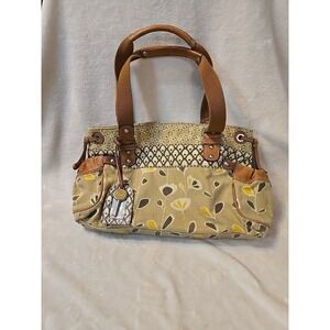 Fossil Women's Floral Handbag Green‎ Canvas Leather Trim Hobo Purse w/Key